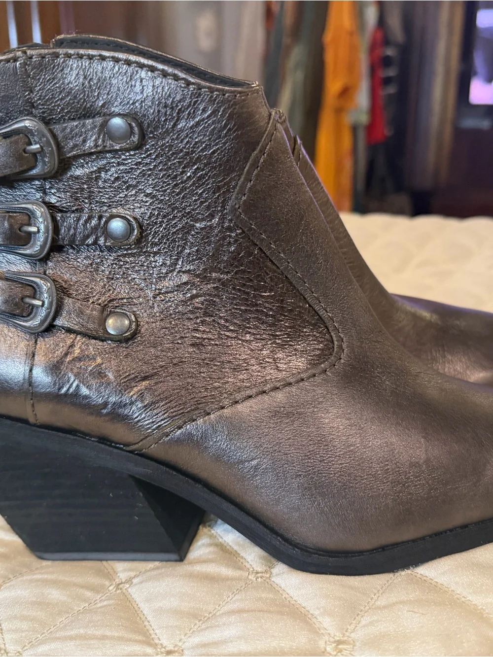 Zodiac Metallic Gray Ankle Booties with Buckle Straps